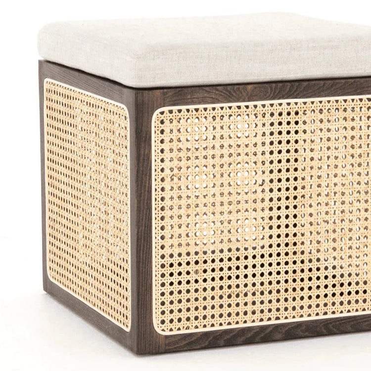 Cane Ottoman with Cream Top