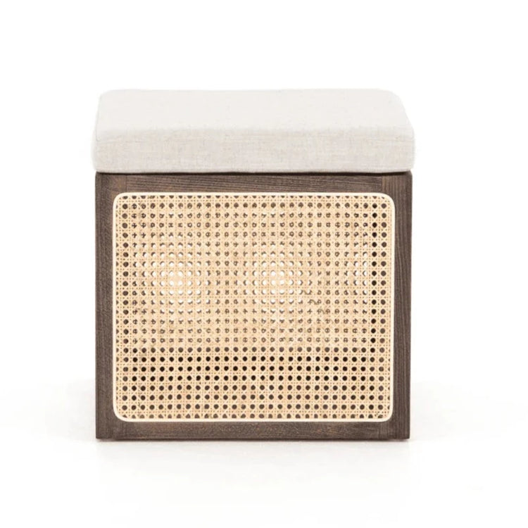 Cane Ottoman with Cream Top
