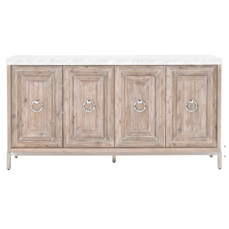 71" Modern Marble Top Stainless Steel Media Sideboard