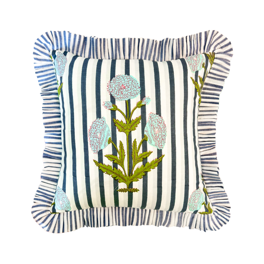 Marigold Stripes Block Print Throw Pillow, Gray: One Size