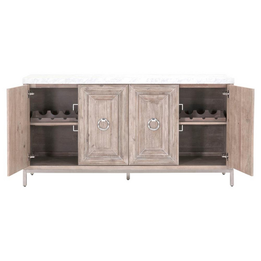 71" Modern Marble Top Stainless Steel Media Sideboard