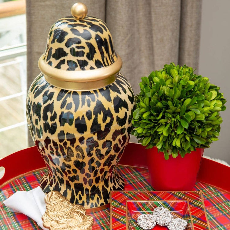 Leopard Spots Enameled Ginger Jar: Brown / Large