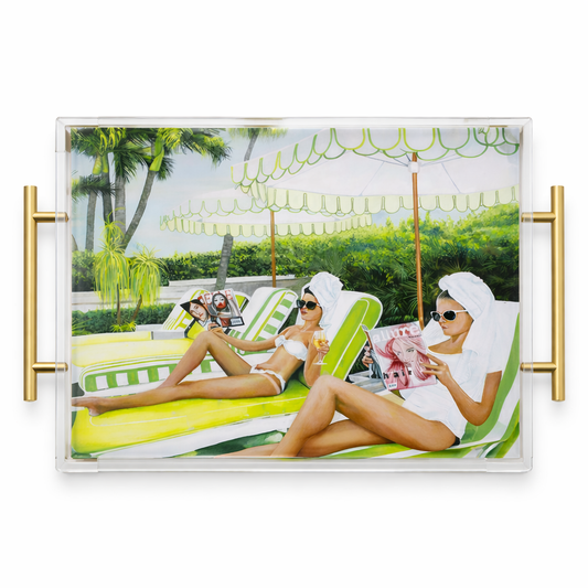 Palm Beach Poolside Tropical Acrylic Tray : Rectangle 9x11in / With gold accent corners