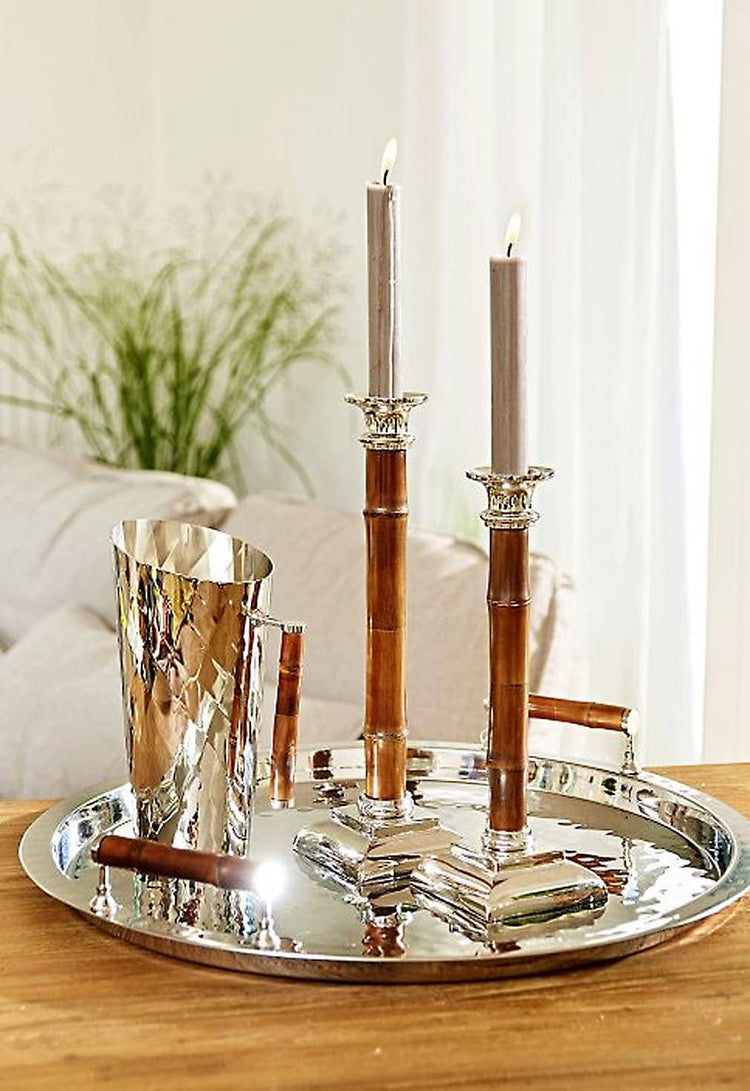 Bamboo and Silver Candlestick (Pair)