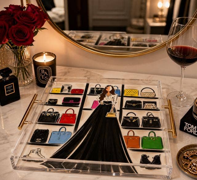 Handbags Galore Acrylic Tray 2 Sizes: Large square 12x12in