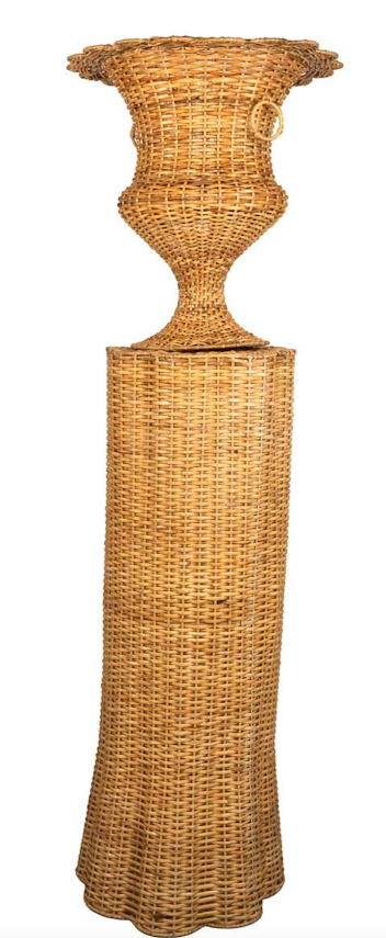 Round Scalloped Wicker Urn and Pedestal: Urn & Pedestal