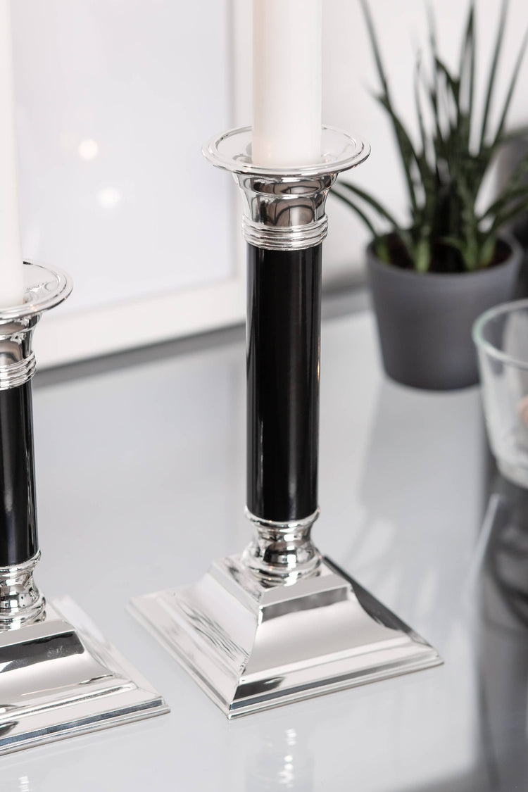Candle Holder Lincoln with Black Shaft, Silver-Plated