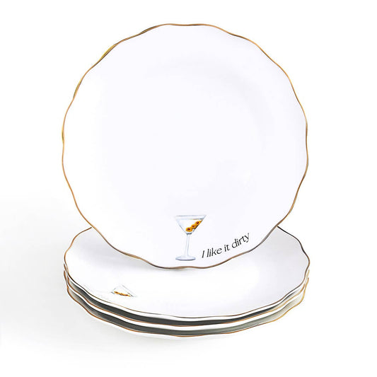 Set of Four Dirty Martini Cocktail Appetizer Plate
