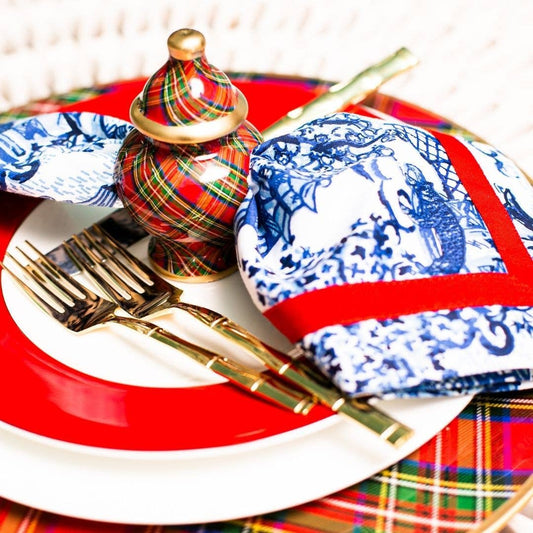 4 SET Tartan Ginger Jar Enameled Napkin Ring