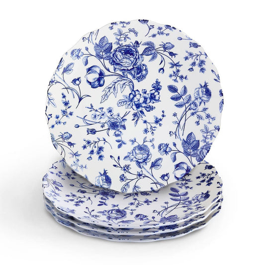 Set of Four Blue Vintage Scalloped Appetizer Plate Set
