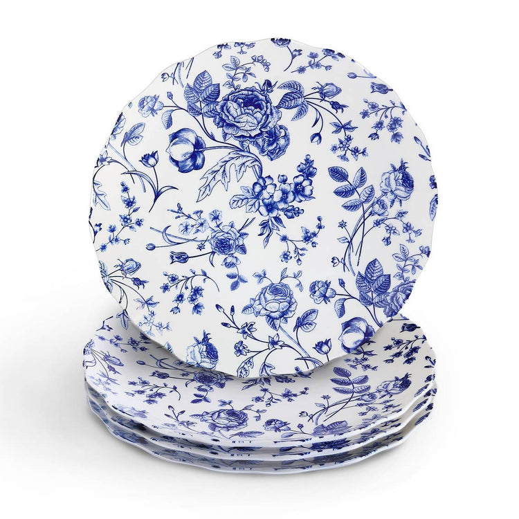 Set of Four Blue Vintage Scalloped Appetizer Plate Set
