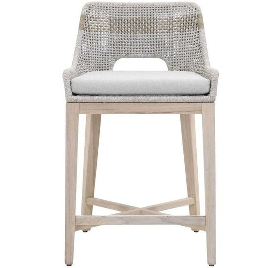 Striped Outdoor Teak Counter Stool