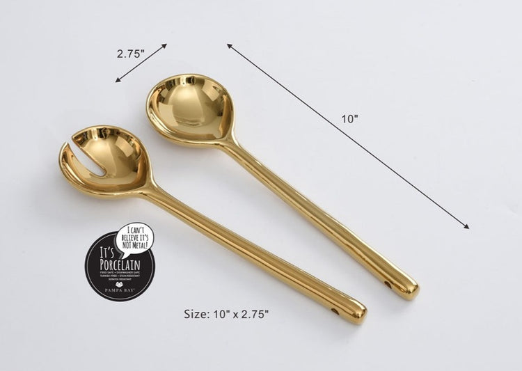 White/Gold Salad Server 10"