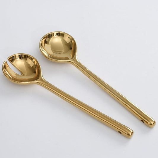 White/Gold Salad Server 10"