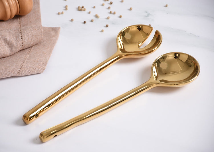 White/Gold Salad Server 10"