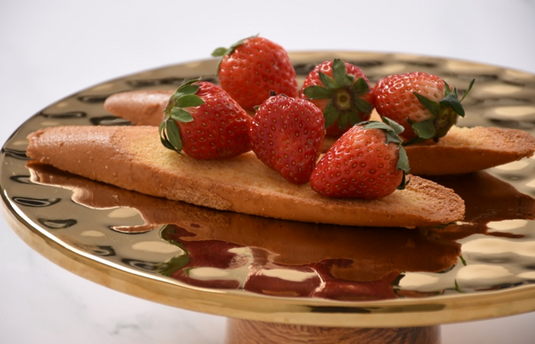 Wood Hammered Gold Cake Stand