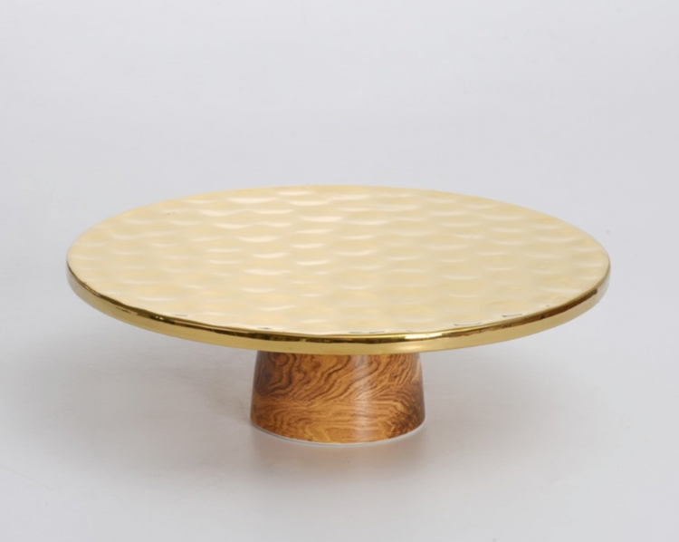Wood Hammered Gold Cake Stand