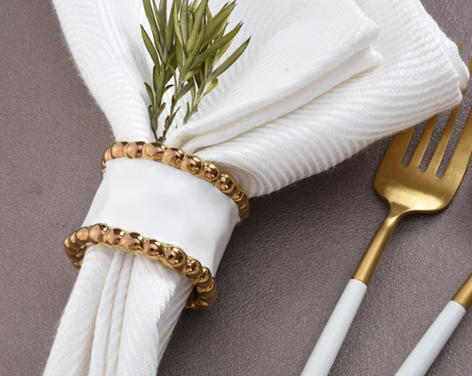 White Porcelain & Gold Napkin Rings Set (4)