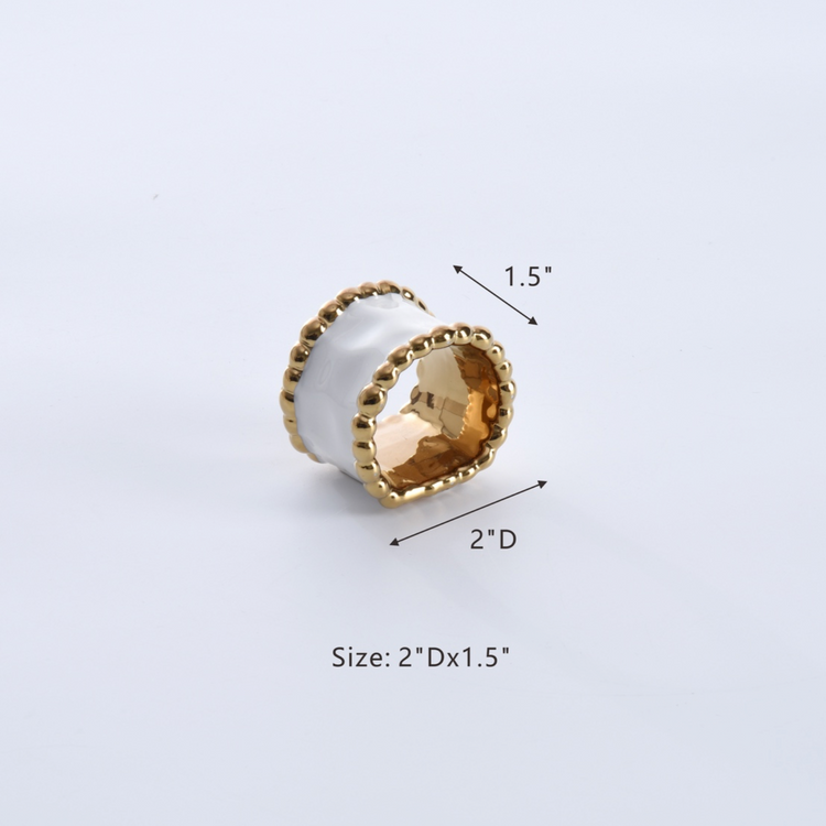 White Porcelain & Gold Napkin Rings Set (4)