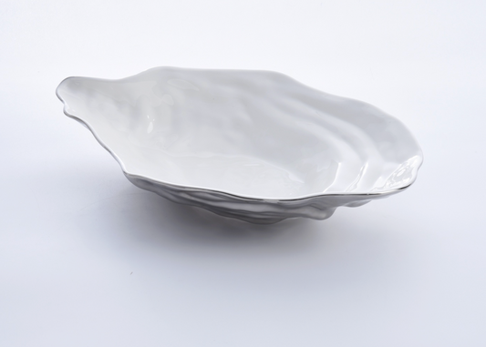 Lg White/Silver Oyster Bowl