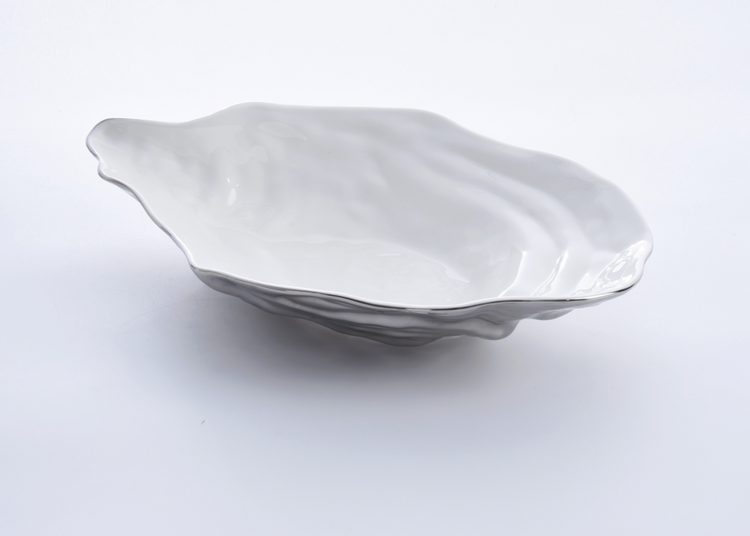 Lg White/Silver Oyster Bowl