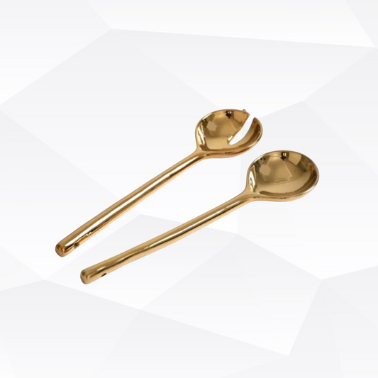 White/Gold Salad Server 10"