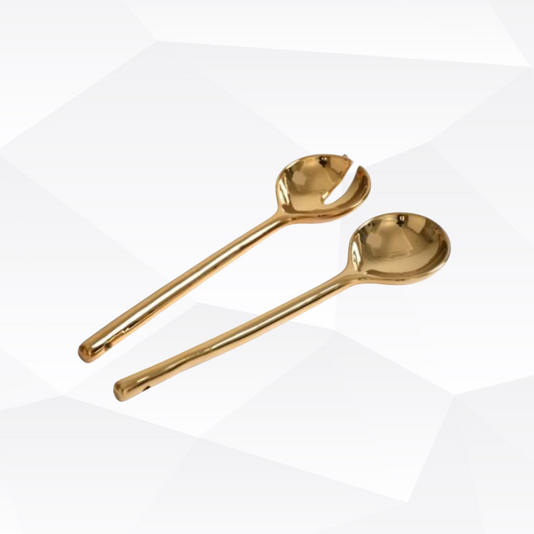 White/Gold Salad Server 10"