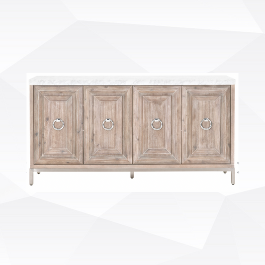 71" Modern Marble Top Stainless Steel Media Sideboard