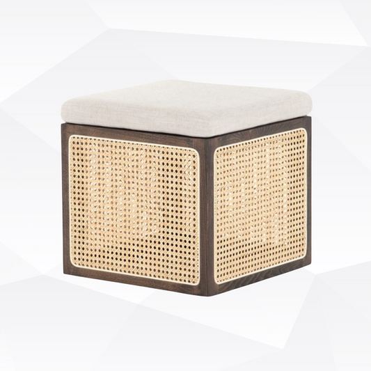 Cane Ottoman with Cream Top