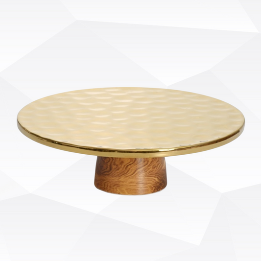 Wood Hammered Gold Cake Stand
