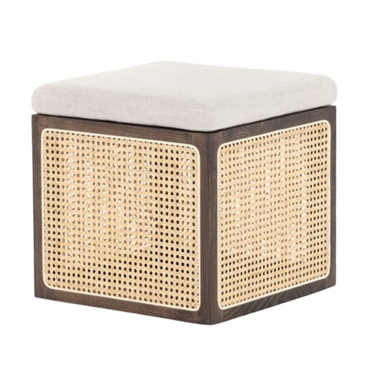 Cane Ottoman with Cream Top