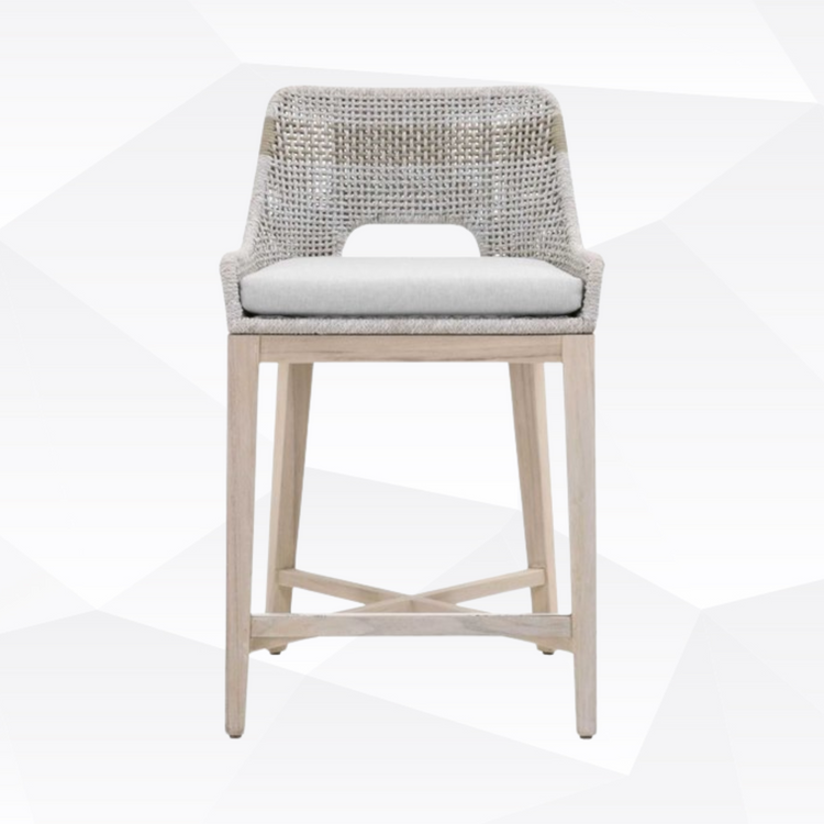 Striped Outdoor Teak Counter Stool