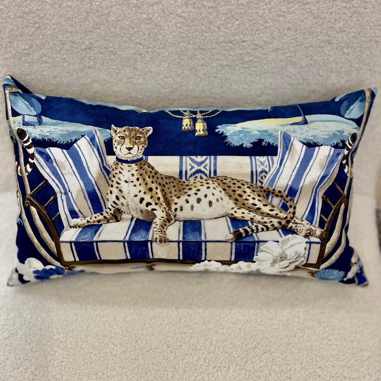 Lounging Leopard Cobalt Blue Lumbar Pillow