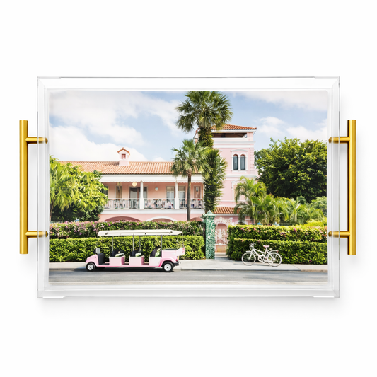 Pink Palm Beach Acrylic Tray Luxury Size 11x9in : With gold corner accents