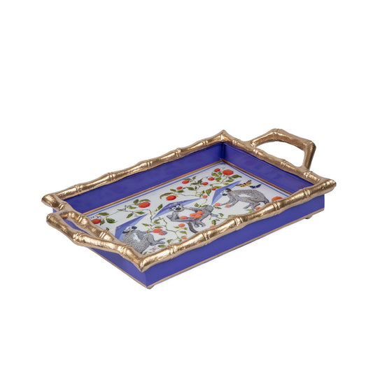 Monkey Trio Enameled Chang Mai Tray 10x14: Multi-Color / 10 x 14