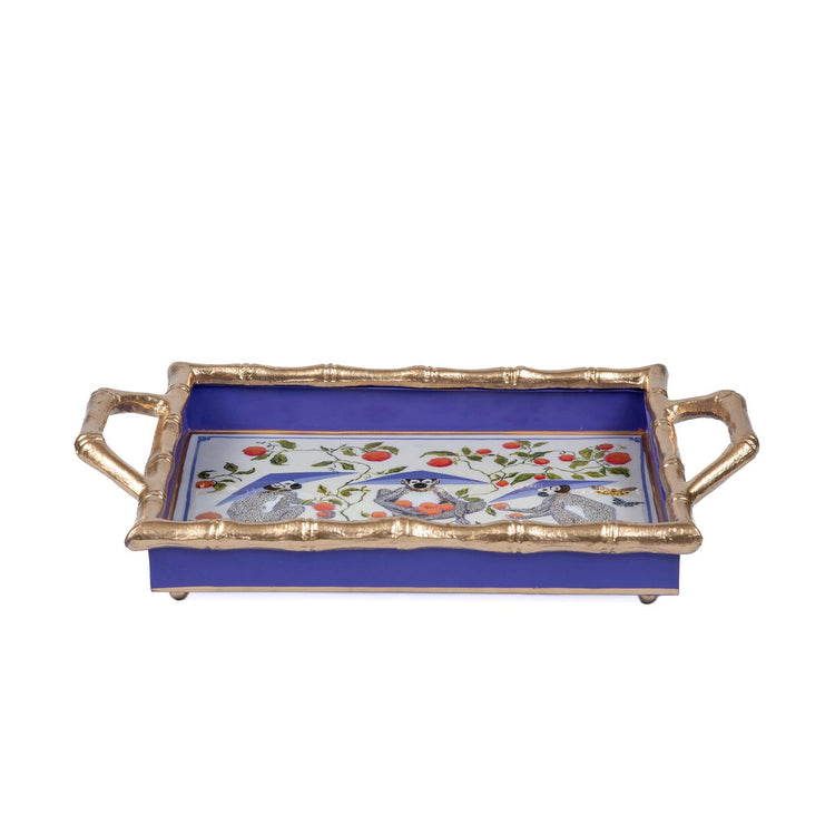 Monkey Trio Enameled Chang Mai Tray 10x14: Multi-Color / 10 x 14