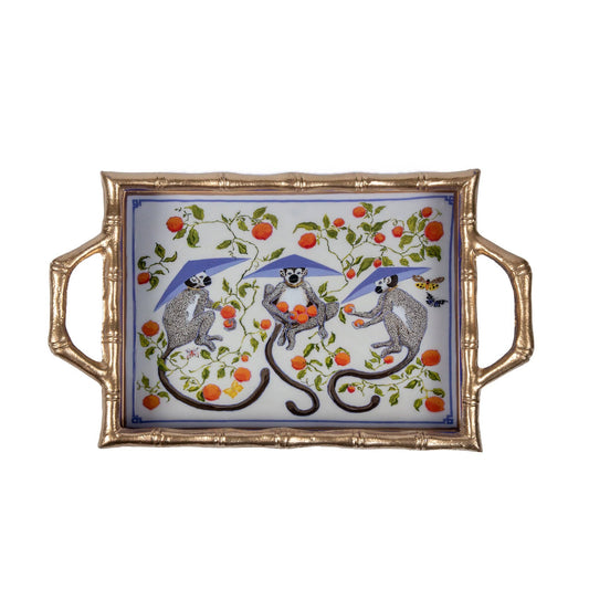 Monkey Trio Enameled Chang Mai Tray 10x14: Multi-Color / 10 x 14