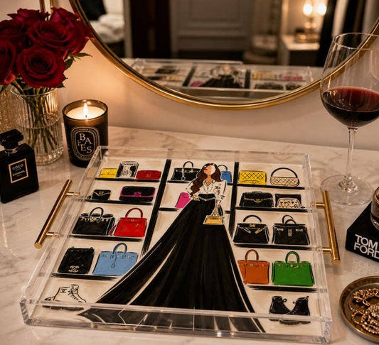 Handbags Galore Acrylic Tray 2 Sizes: Large square 12x12in