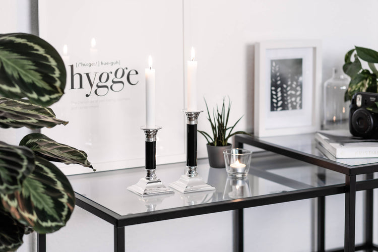 Candle Holder Lincoln with Black Shaft, Silver-Plated