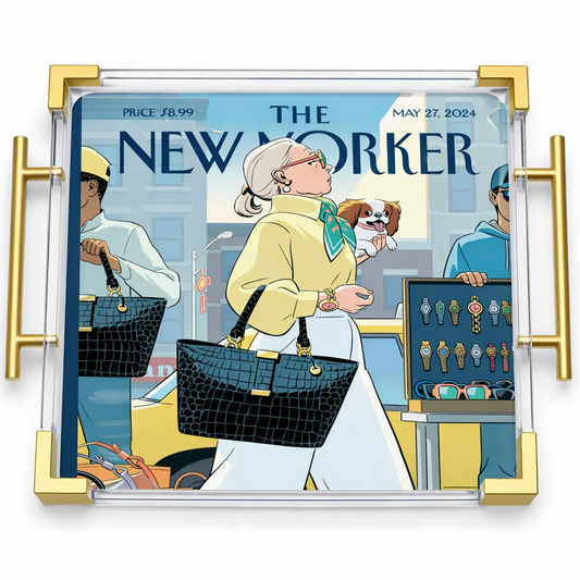 New Yorker Inspired Chic Acrylic Tray 2 Sizes: Large square 12x12in / With gold corner accents