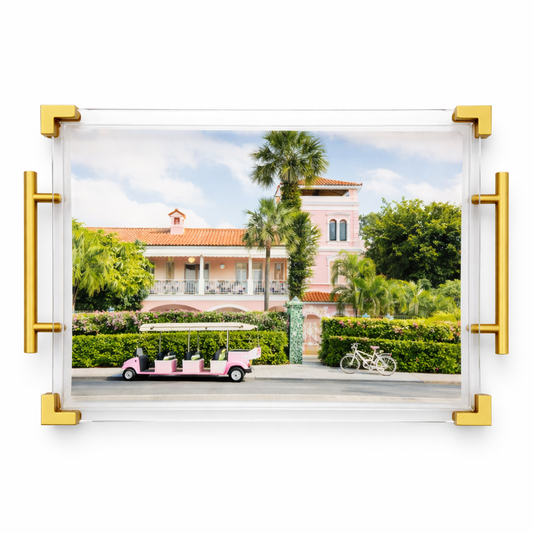 Pink Palm Beach Acrylic Tray Luxury Size 11x9in : With gold corner accents