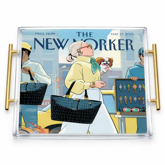 New Yorker Inspired Chic Acrylic Tray 2 Sizes: Large square 12x12in / With gold corner accents