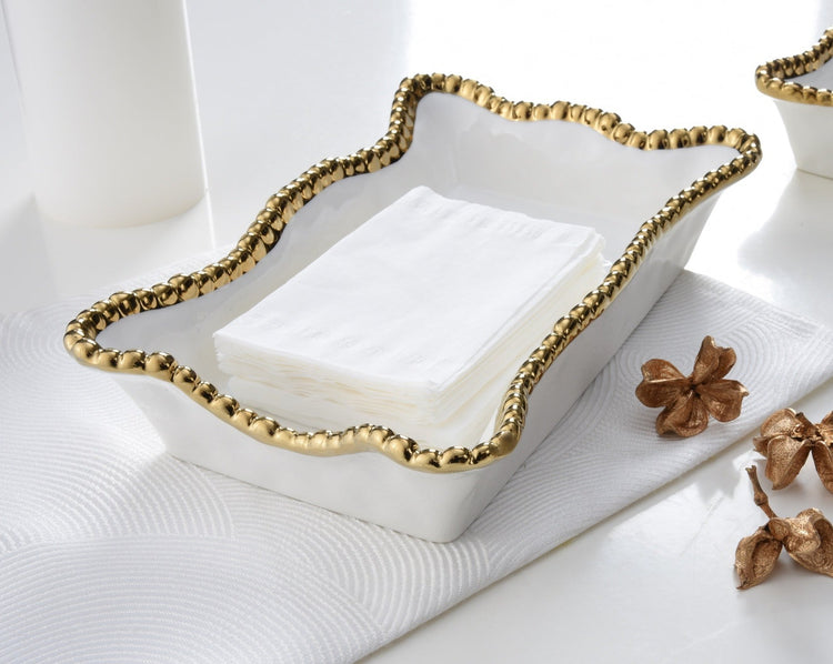 Dinner Napkin / Guest Towel Holder Gold Rim