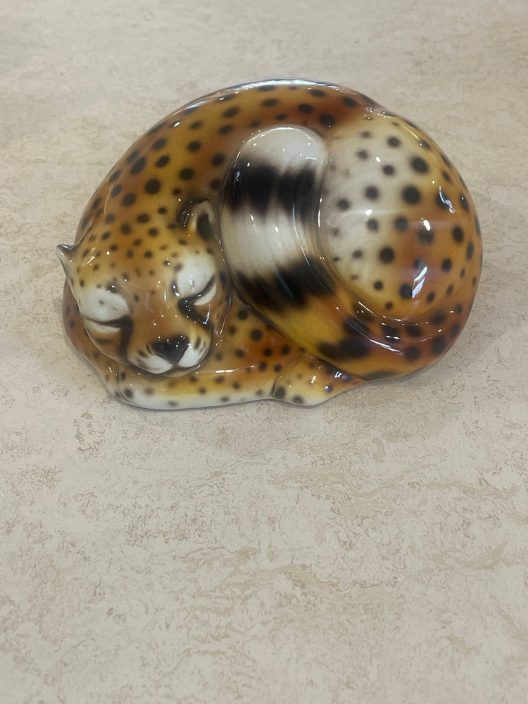 Vintage Italian Porcelain Laying Leopard