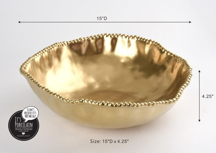 Oversized Serving Bowl Gold Rim