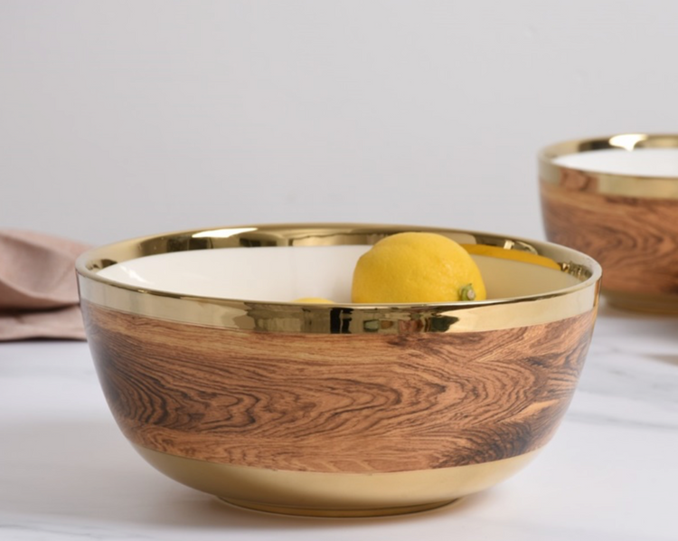 Large Gold Finish Titanium Wood Grain Bowl