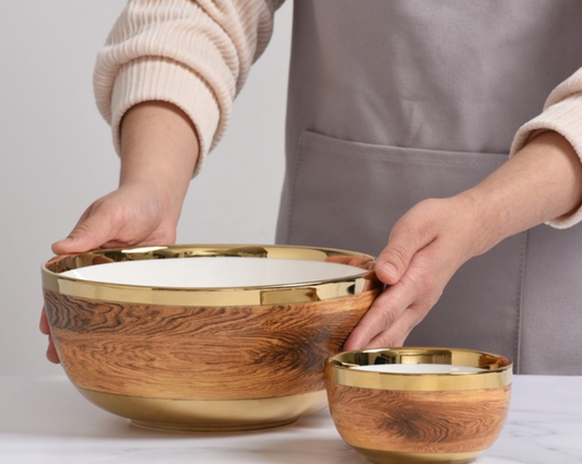 Large Gold Finish Titanium Wood Grain Bowl