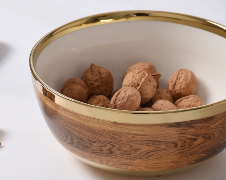 Large Gold Finish Titanium Wood Grain Bowl