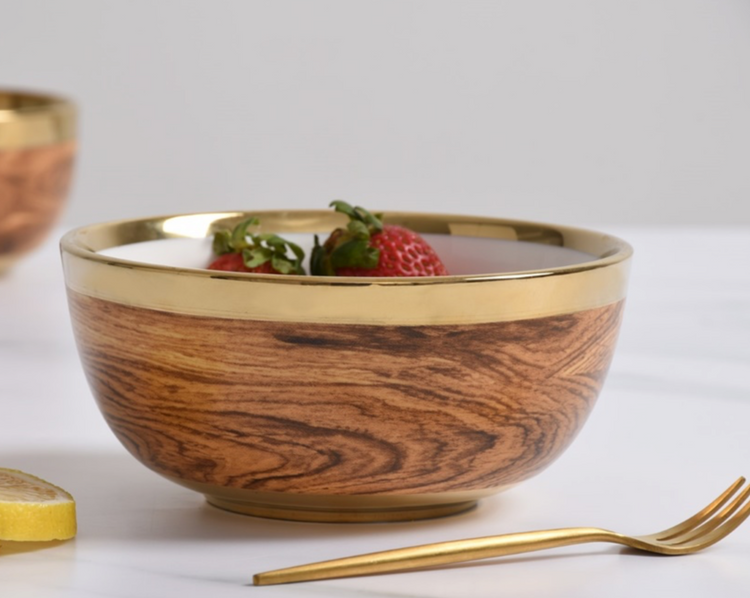 Small Wood Grain & Gold Titanium Bowl