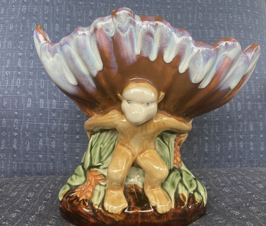 Majolica Monkeys Holding Shell Bowl